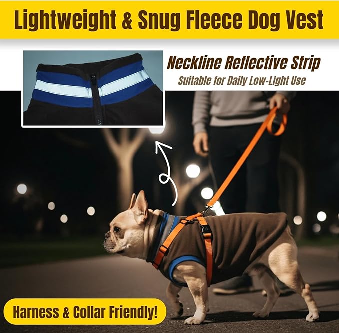Winter Classic Turtleneck Fleece Vest Dog Sweater, Warm & Soft Puppy Coat for Small Dogs with Back-Zipper, Active-Cut Doggie Vests Sweatshirt, Lightweight Pet Clothes for Chihuahua Poodle(Brown, S)