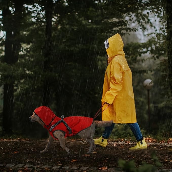 Mosucoirl Dog Raincoat Waterproof Dog Hoodie Reflective Dog Raincoat Hooded Adjustable Rain Jacket for Small Medium Large Dogs Puppies (Red, XL)