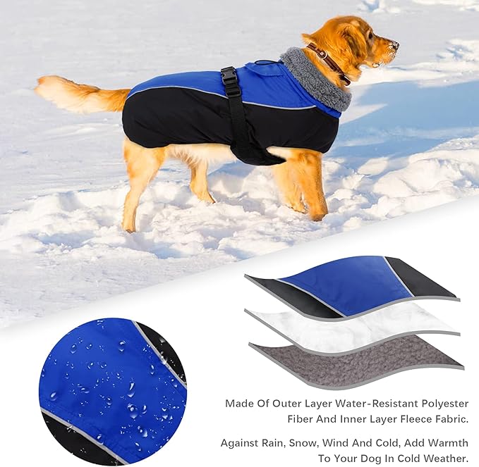 IDOMIK Dog Winter Coat, Reflective Waterproof Dog Jacket for Cold Weather, Warm Pet Coats for Small Medium Large Dogs, High Collar Doggy Fleece Snow Jacket, Winter Vest with Adjustable Buckle,M