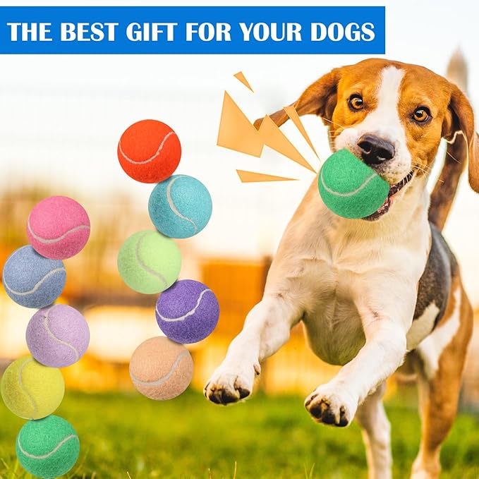 Liliful 50 Pieces 2.5'' Dog Squeaky Tennis Balls for Pet Playing Medium Large Dogs Puppy Balls for Training Toy with Squeaker Easy Fetch Play Exercise(Multicolor)
