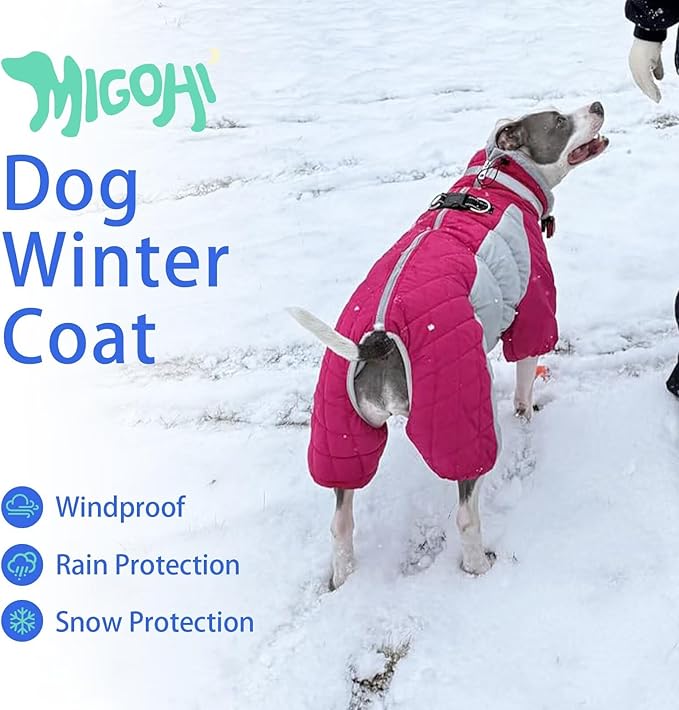 MIGOHI Full Body Dog Coat - Warm Reflective Winter Coat for Medium Dogs with Harness,Turtleneck Dog Fleece Jacket,Four-Leg Windproof Puffer Jackets Snowsuit with Zipper for Small Medium Large Dogs,L