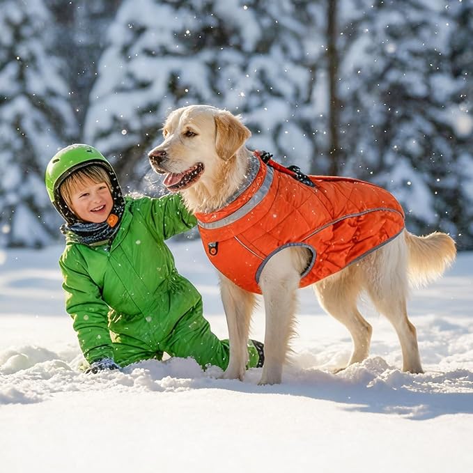 Dog Coat, Warm Dog Winter Coat for Large Dogs, Waterproof Jacket with Harness Built in, Reflective Turtleneck Cold Weather Coats with Zipper,Pet Fleece Vest Snow Jacket, Red L