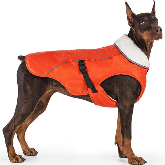 EMUST Dog Coat Winter, Waterproof Pet Snow Jacket for Winter, Adjustable Small/Medium/Large Dog Coat, Orange, L