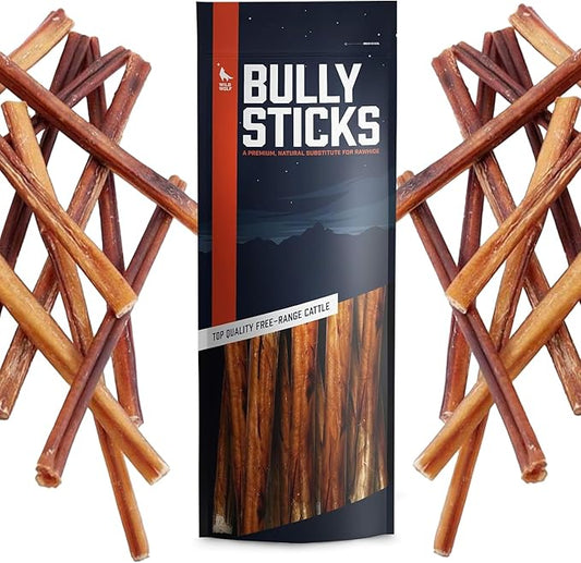 Wild Wolf 12-inch Angus Bully Sticks (8oz.) Healthy, All-Natural, Long-Lasting Dog Chew Bones - Low Odor - Mixed Thickness - Lab-Tested, Hand-Inspected and Packed with Love in The USA