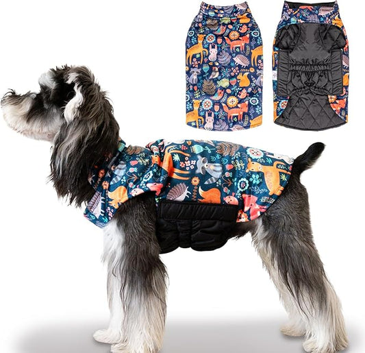 CuteBone Winter Jacket for Dogs - Reversible, Windproof & Waterproof, Thick & Soft, Adjustable, Small to Large Sizes, Cold Weather Coats with Leash Hole