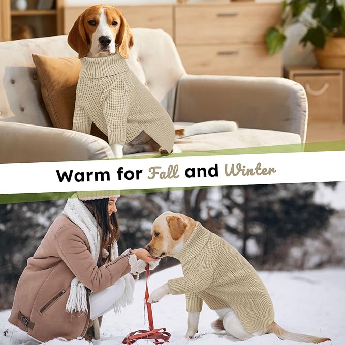 Queenmore Dog Sweaters for Medium Dogs Girl, Waffle Knit Dog Sweater with Long Sleeve, Doggie Kintsweaters, Cat Christmas Sweaters, Apricot M