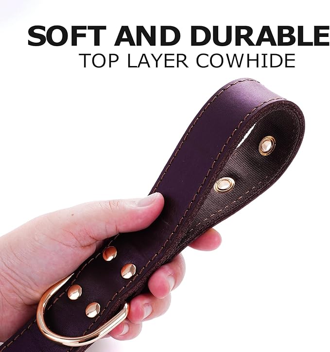 Dog Collar, Leather Dog Collar with Adjustable Sturdy Metal Buckle,Heavy Duty Dog Collar for Walking, Hiking, Training, Hunting (Brown,XS:13.4"-15.8" Neck)