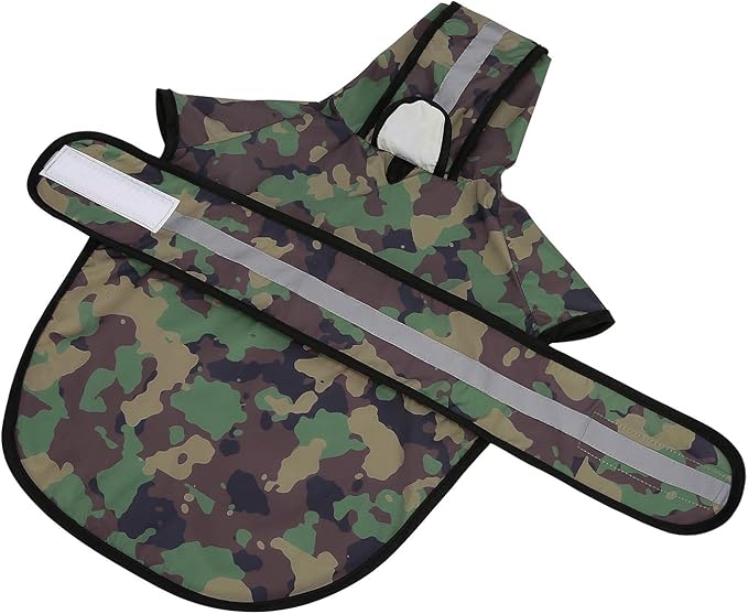 HDE Dog Raincoat Jacket Reflective Adjustable Hooded Pet Poncho Rain Coat with Leash Hole for Small to X-Large Dogs Camo - L