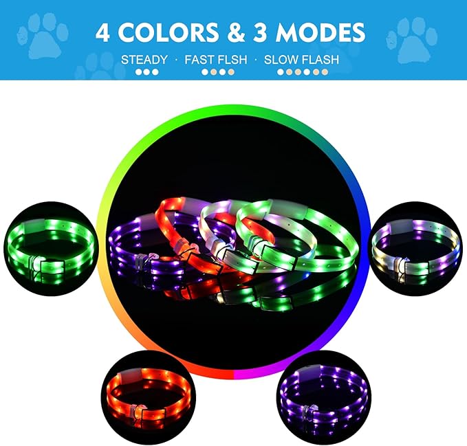 Lighted Dog Collar, Rechargeable Light Up Pet Collar, Waterproof LED Dog Collar Glow in The Dark, Make Pet Visible and Safety for Night Walking for Small Medium Large Dogs (Green)