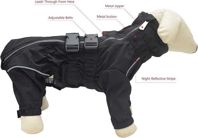 Dogs Waterproof Jacket, Lightweight Waterproof Jacket Reflective Safety Dog Raincoat Windproof Snow-Proof Dog Vest for Pugs English French Bulldog American Pit Bull Black B-S