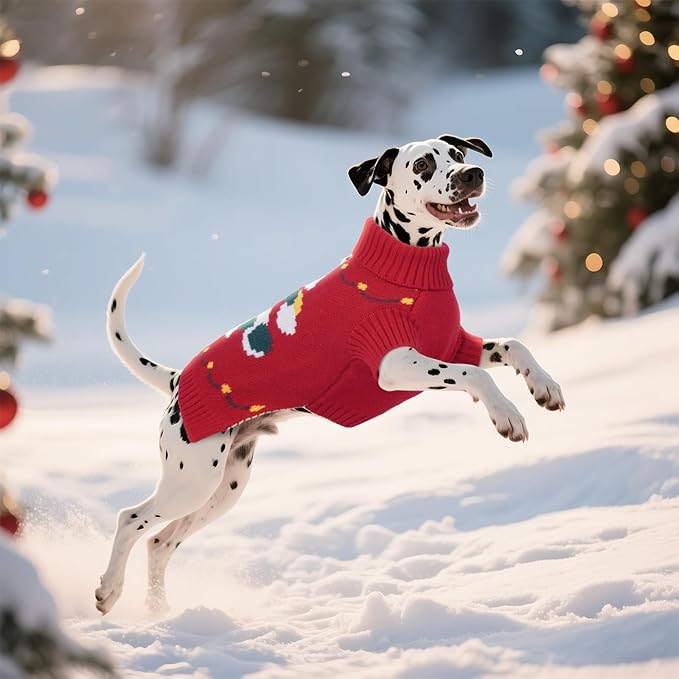 BRKURLEG Christmas Dog Sweaters for Cold Weather, Warm Turtleneck Sweaters for Small Dogs, Xmas New Year Pet Pullover Knitted Sweatshirt Outfit for Cats, Chihuahua,Yorkie (Red, XS)