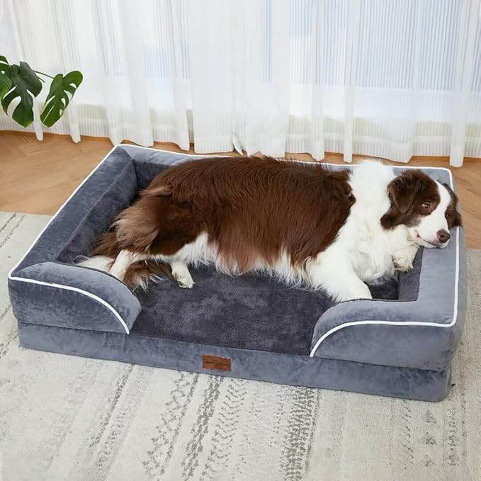 Comfort Expression Orthopedic Dog Bed for Large Dogs 36x27 Inch, Waterproof Supportive Memory Foam Large Pet Bed with Removable Bolsters, Dog Couch with Washable Cover & Non-Slip Bottom, Leaden Grey