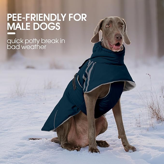 FUAMEY Dog Cold Weather Coats,Dog Winter Jackets for Large Dogs Warm Dogs Coat with Reflective Strips Waterproof Pet Snowsuit Thick Paded Pets Vest for Labrador Golden Retriever Blue 2XL