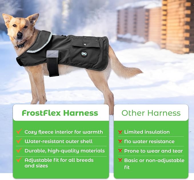 Joyride Harness FrostFlex Dog Winter Jacket - Fleece Lined & Water-Resistant - Snowsuit with Pockets for Treats & Poop Bags - Durable Cold Weather Dog Coat - Black Onyx-M