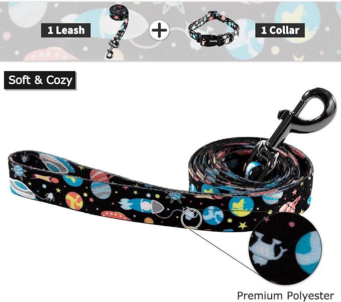 Ihoming Puppy Collar and Leash Set for Daily Outdoor Walking Running Training, Space Design for Extra Small Boys Girls Dogs Cats Pets, XS-Up to 10LBS