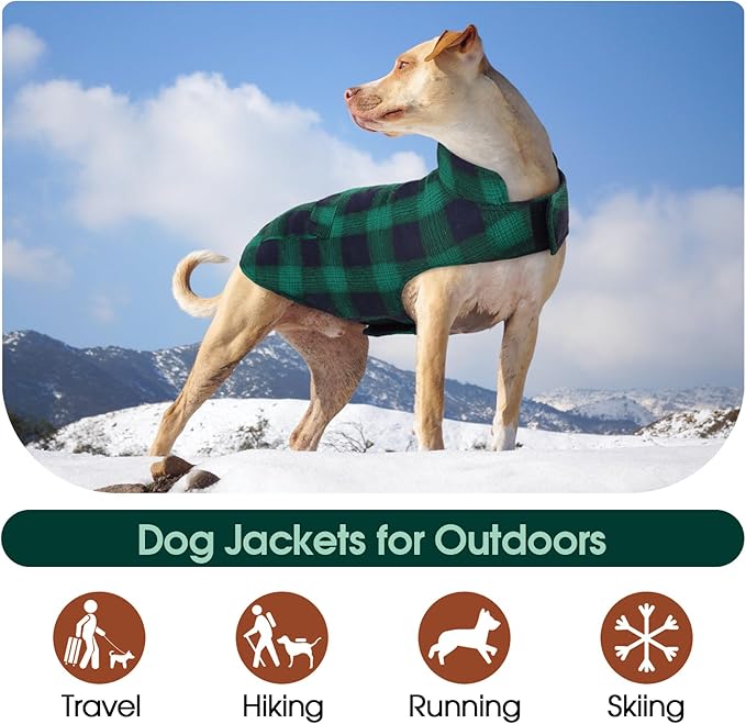 Kuoser Reversible Winter Coat, British Style Jacket for Small Dogs, Warm Windproof Puppy Cold Weather Clothes Vest, Green XS