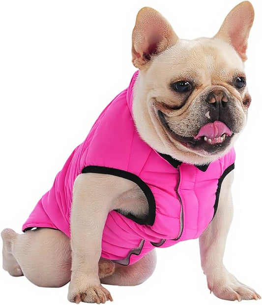 PetWarm Reversible Dog Winter Coat, Windproof Dog Puffer Vest, Soft Vest for Dogs with Hook-and-Loop Strap for Easy Dressing, Waterproof Coat for Dogs with Adjustable Fit, Pink, S