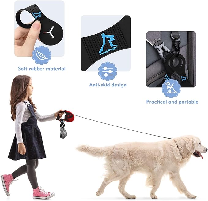 PuppyDoggy Dog Poop Bag Holder for Leash Waste Bag Carrier Dog Poop Bag Dispenser for Walking Running Bicycle Accessory 2 Pieces (Black + Pink)