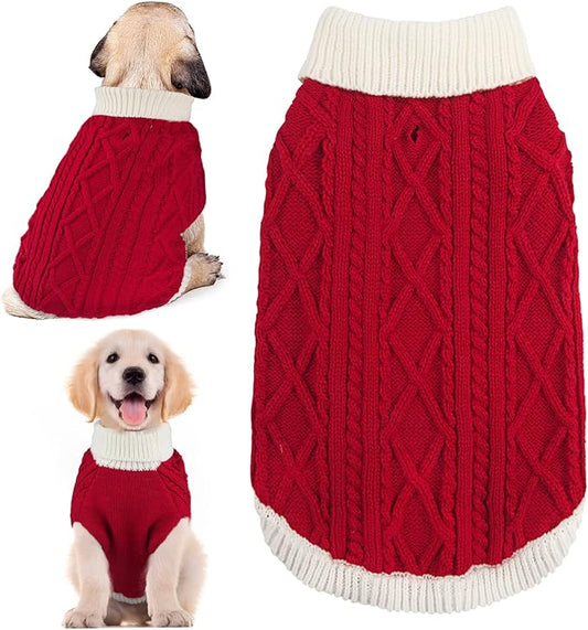 Small Dog Sweaters with Leash Hole Turtleneck Dog Sweaters Knitwear Boys Girls Warm Soft and High Stretch Pet Clothes for Fall Winter，Pet Shirts for Kitten Puppy Red Large