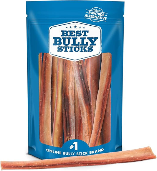 Best Bully Sticks Natural Jumbo Bully Sticks for Large Dogs - 12 Inch, 10 Count (Pack of 1) - 100% Free-Range Grass-Fed Beef, Single-Ingredient, Grain and Rawhide Free Long Lasting Dog Chews