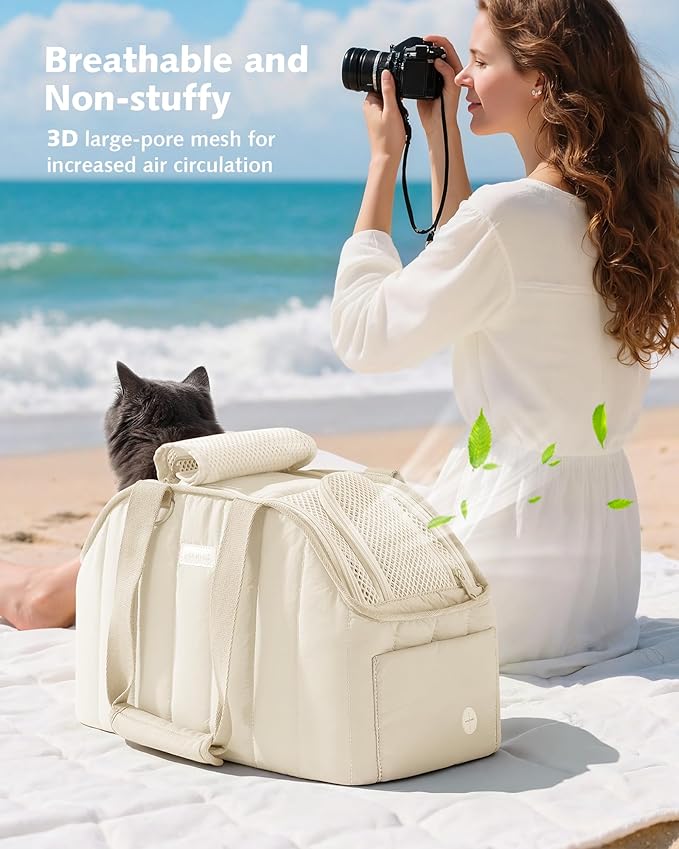Pecute Dog Purse Carrier, Dog Carriers for Small Dogs with Cotton Soft Sided, Cat Carrier with Large Pockets, Comfortable Pet Carrier for Rabbit, Suitable for Travel, Subway, Veterinary, White
