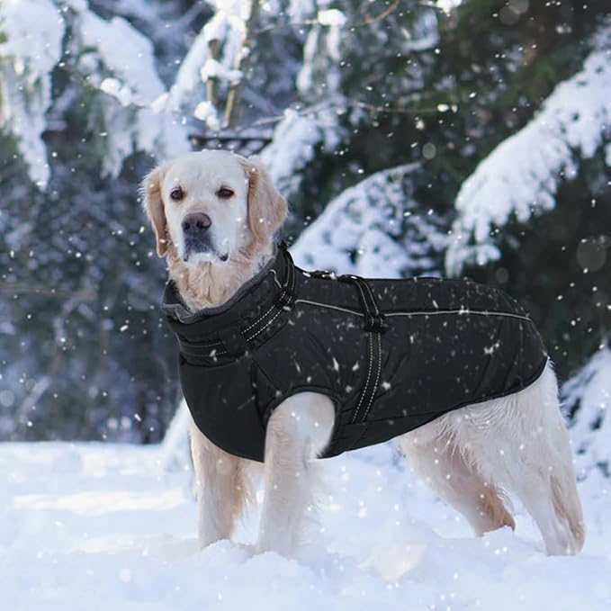 Lelepet Dog Coat for Large Dogs Waterproof Dog Jacket with Harness Built in Reflective Fleece Jacket with Zip Cold Weather Coats for Dogs Outdoor, Cozy Thermal Pet Snowsuit, Weimaraner, Black, XXL