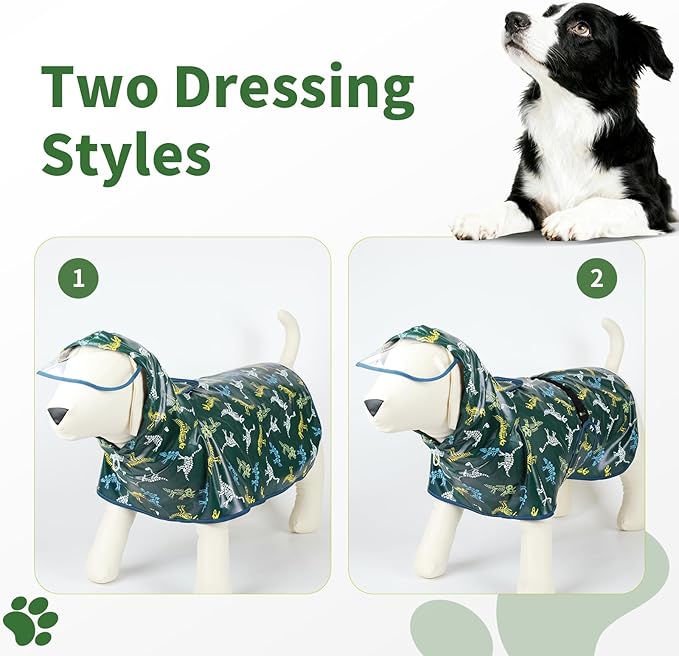 Dog Raincoat, Waterproof Windproof Dog Rain Jacket with Hood, Rain Coat with Leash Hole, Adjustable Raincoat Poncho for Small Medium Large Dogs Outdoor (Green, X-Large)