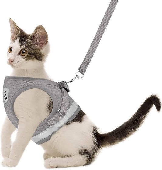 Cat Harnesses and Puppy Harness with Leashes Set, Escape Proof Cat Harness, Adjustable Reflective Soft Mesh Vest Fit Puppy Kitten Rabbit Ferrets's Outdoor Harness