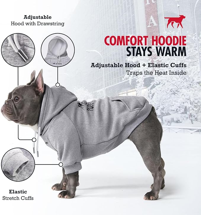 Tuff Pupper Dog Hoodie | Premium Quality 100% Organic Cotton | Ultra Soft Interior for Superior Comfort | Elastic Cuffs & Drawstring for Warmth | Stretch Fit Suitable for All Breeds (Gray, L)