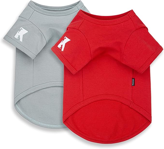 Koneseve Dog Shirt Soft Clothes Stretchy Tee for Medium Large Dogs 2-Pack Sunny Red & Smoky Blue 5XL