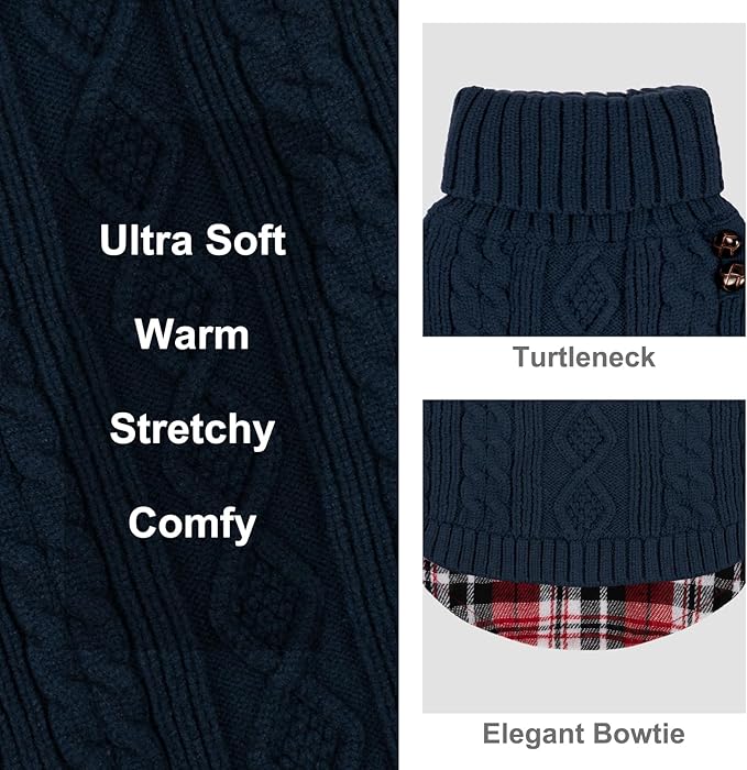 KYEESE Dog Sweater Warm Turtleneck Medium Dogs Sweater with Gingham Patchwork Comfy Pet Coat for Fall Winter Cold Weather Soft Pullover Dog Sweaters for Medium Dogs Boy