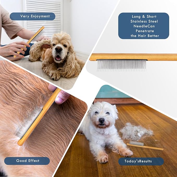 Dog Slicker Brush for Medium or Long Haired Dogs, Long Pin Slicker Brush for Removes Loose Hair, Tangles and Knots, Best Grooming Tools for Small Animals, Large, Free Pet Comb, Blue