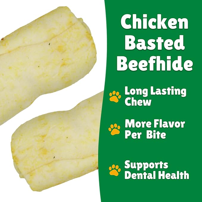 Lucky Premium Treats Chicken Basted Rawhide Stubbys – All Natural Rawhide and Chicken Dog Treats, Gluten Free Premium Large Dog Treats (12 Chews)