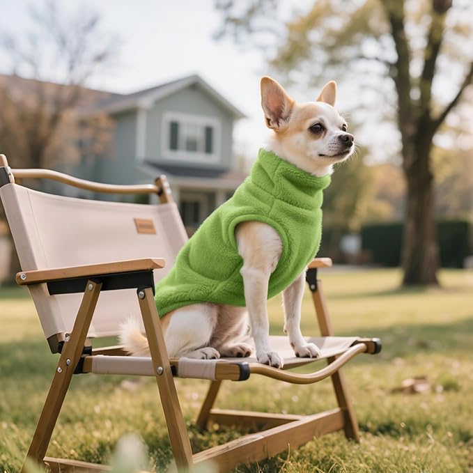 Idepet Dog Fleece Vest Sweater Zip Up Warm Pullover Dogs Jacket with D-Ring Leash Winter Cold Weater Coat Pet Sweatershirt Clothes Hoodie for Small Medium Dogs Boy Girl(Green,XL)