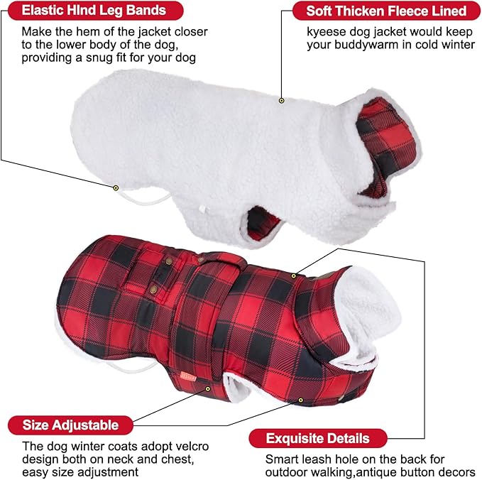 KYEESE Dog Coat Thick Dog Coats for Medium Dogs Soft Dogs Jacket with Pocket Waterproof Cat Clothes for Cold Weather Windproof Pet Sweater with Fleece Lined Warm Pet Winter Puffer Coat with Leash Hole