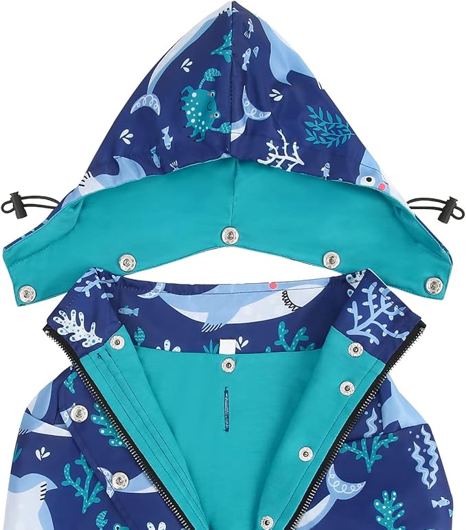 HDE Dog Raincoat Poncho Double Layer Zip Rain Jacket with Removable Hood, Leash Hole for Small to 3XL Dogs and Puppies Sharks - M