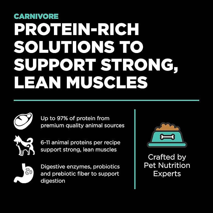 Go! Solutions Carnivore, Grain-Free, Protein Rich Dry Dog Food, Chicken, Turkey and Duck Adult Recipe, 22 lb Bag