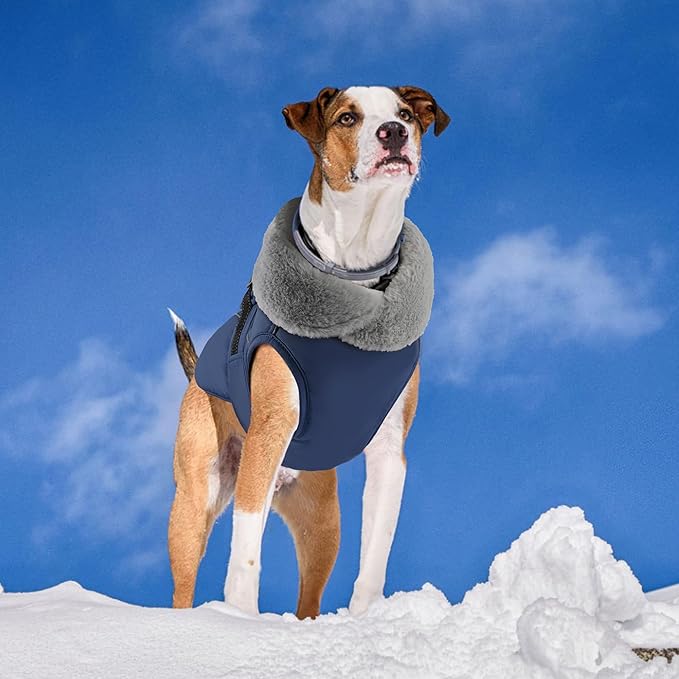 PETDSH Dog Coat Large, Windproof Dog Jacket with Warm Fleece Lining, Thickened Collar Dogs Winter Coat, Adjustable Reflective Pet Coats for Cold Weather (Navy Blue, X-Large)