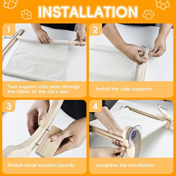 4-in-1, Cat Window Perch,cat Bed, Sturdy Oak Hammock,Suitable for Indoor Cats to Rest and Play. It can be Used as a Hammock, a Resting Area by The Window, a Cats Bed, a cat Rocking Toy