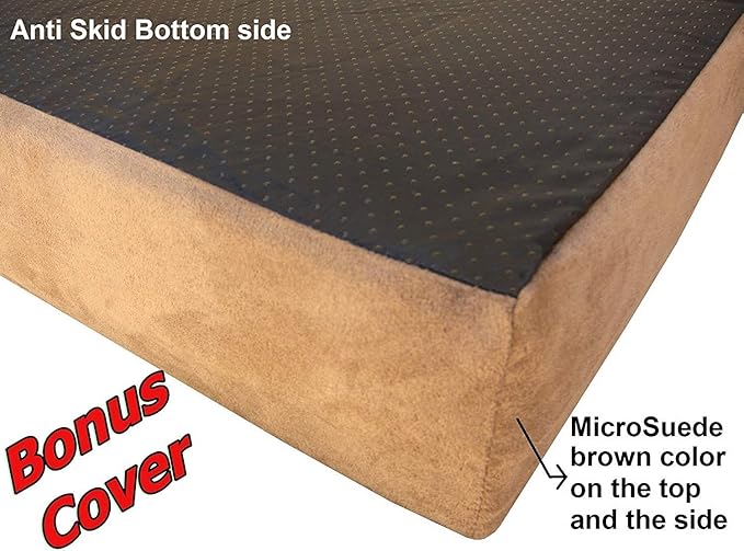 Dogbed4less Orthopedic Gel Memory Foam Pet Dog Bed, Waterproof Liner with External Microsuede Cover and Bonus Antislip Cover (Microsuede Gray, 55"X37"X4" Inches)