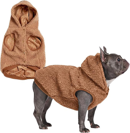 Spark Paws Teddy Dog Sweater, Sherpa Vest with Warm Fleece Lining, Winter Coat Suitable for Small Medium Large XL XXL Breeds - Brown - L