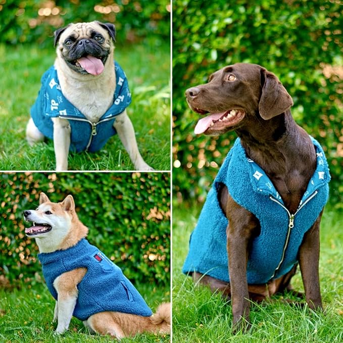 Tuff Pupper Reversible Fleece Sweater Vest for Dogs | Lightweight Comfortable Insulated Jacket | Front Zip Closure | Machine Washable | Built-in Leash Hole | Sizes for All Breeds (XL, Teal)