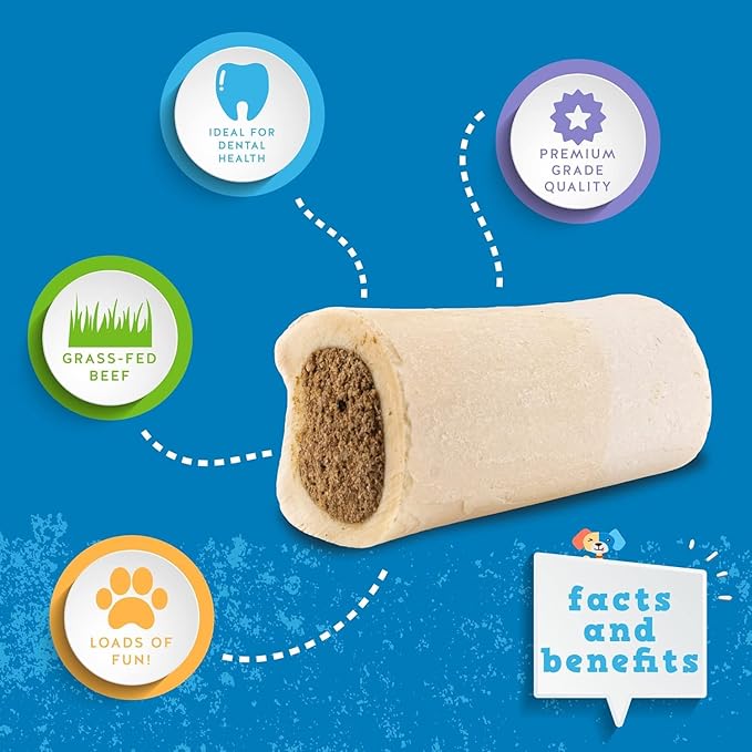 Jack&Pup 3-4" Filled Dog Bones for Small and Large Dogs, Flavored Dog Bone Long Lasting, Stuffed Shin Bones for Dogs, High Protein, Bully Stick Flavor - 1 Pack