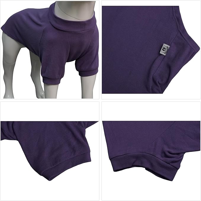 Lovelonglong Ribbed Dog T-Shirt Cotton Knitted Dog Sweaters for All Season Pet T-Shirts for Large Medium Small Dogs Purple L
