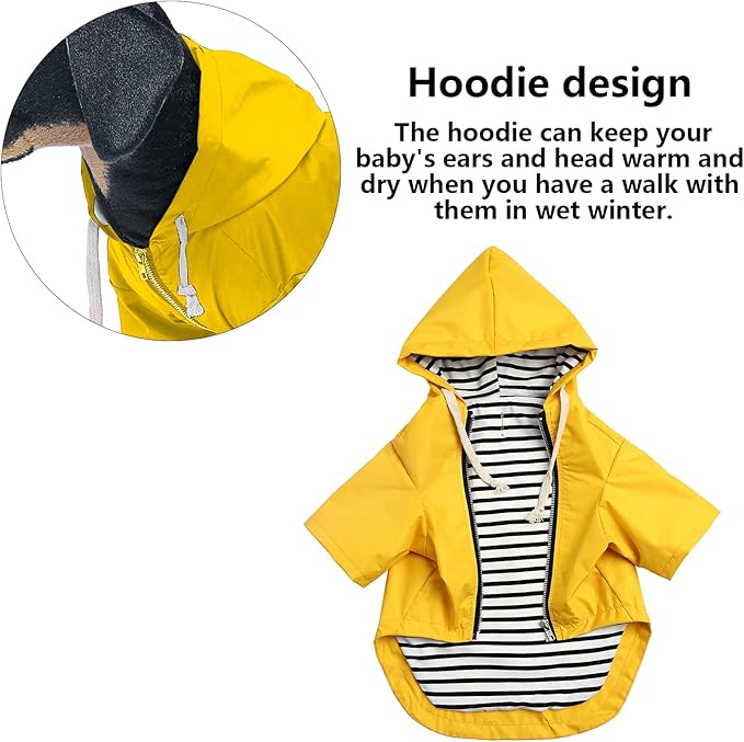 Dog Raincoat rain Jacket Raincoat Dogs Waterproof Small Medium Breeds Zip Closure Storage Pocket Harness Hole Yellow XS