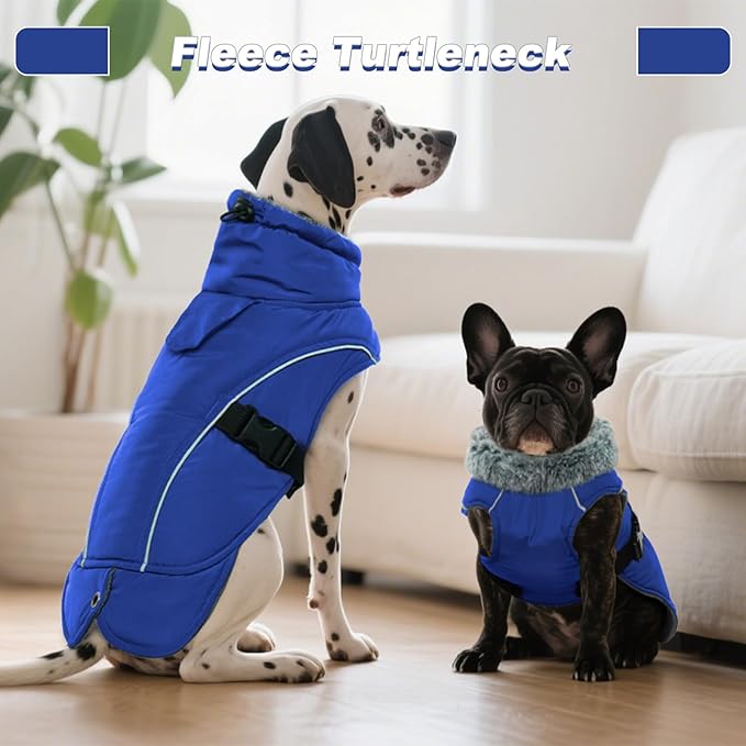 DENTRUN Large Dog Winter Coat - Windproof Reflective Warm Coat, Adjustable Neck & Snap Closure, Water Repellent Thick Fleece Vest, Fleece Lined for for Golden Retriever, Blue, XL