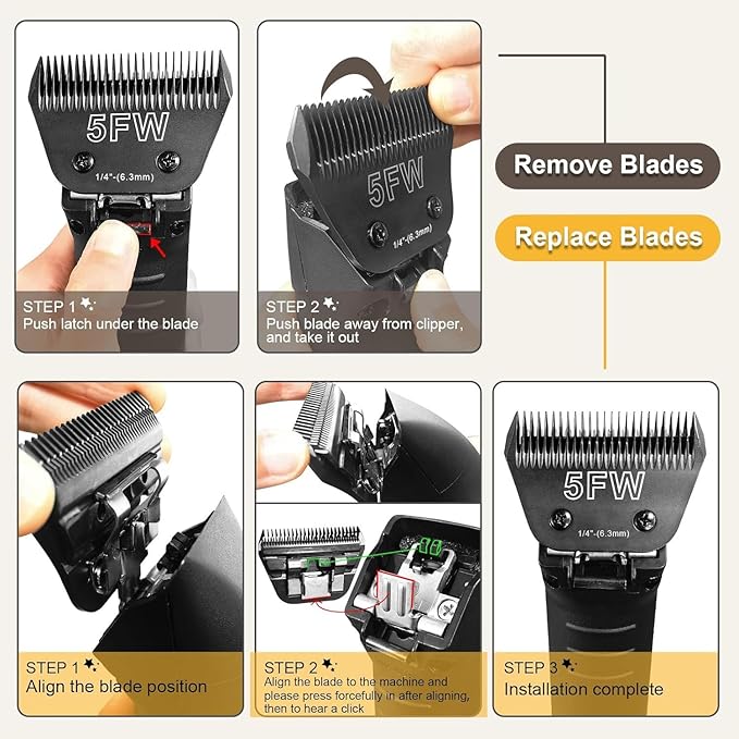 5FW Wide Blades for Dog Grooming Blades Compatible with Andis Dog Clippers Blades,Dog Clipper Blades Compatible with Oster A5,Wahl km10 Dog Clippers,Stainless-Steel Blade Sharp