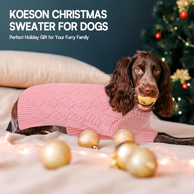 KOESON XL Dog Sweater for Large Size Dogs, Turtleneck Extra Large Sweater for Dogs Girl Boy, Warm Large Dog Sweaters for Christmas, Soft Doggie Winter Knitwear with Sleeves, Pink, XLarge
