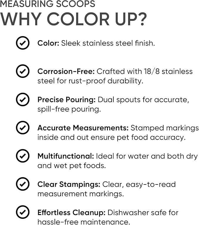 Color Up ¼ Cup Pet Food Scoop – Stainless Steel Dog Food Scoop Cup (4 Tbsp) – Durable, Rust-Resistant Measuring Scoop for Dogs, Cats, Birds & Rabbits – Ideal for Dry Food & Treats