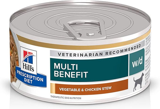 Hill's Prescription Diet w/d Multi-Benefit Digestive/Weight/Glucose/Urinary Management Vegetable & Chicken Stew Wet Dog Food, Veterinary Diet, 5.5 oz. Cans, 24-Pack